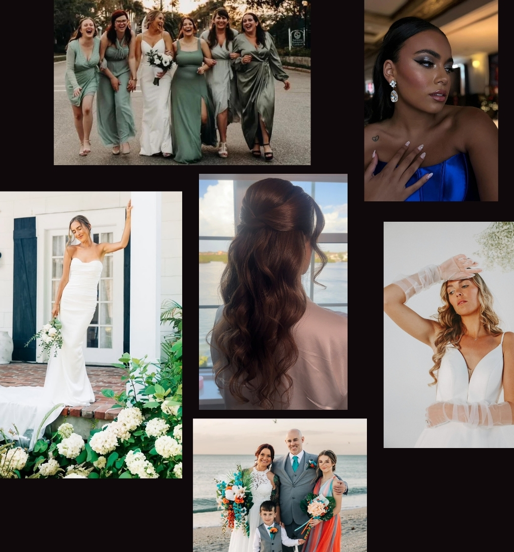 collage of brides with hair and makeup done